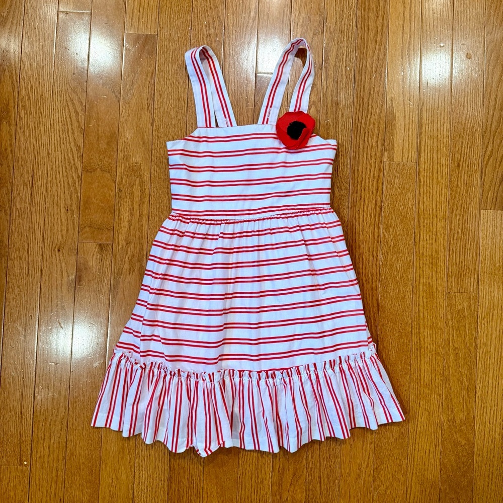 Janie and Jack Girls 6 Striped Poppy Dress Red White Summer Ruffle 3D Flower